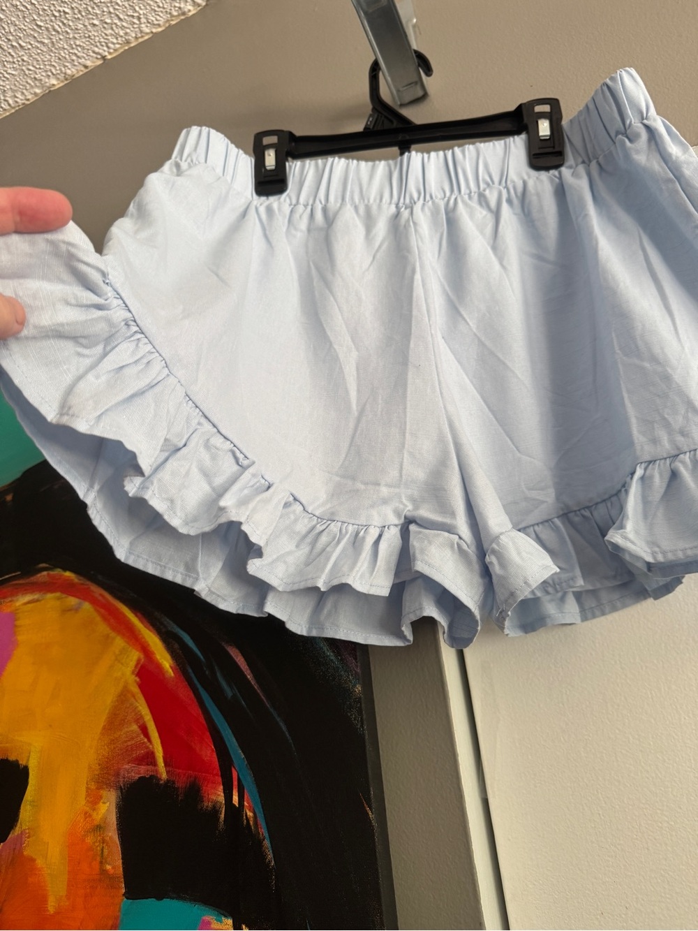 Blue Ruffle Shorts Elastic Waist 100% Cotton Lounge size large - Picture 2 of 5